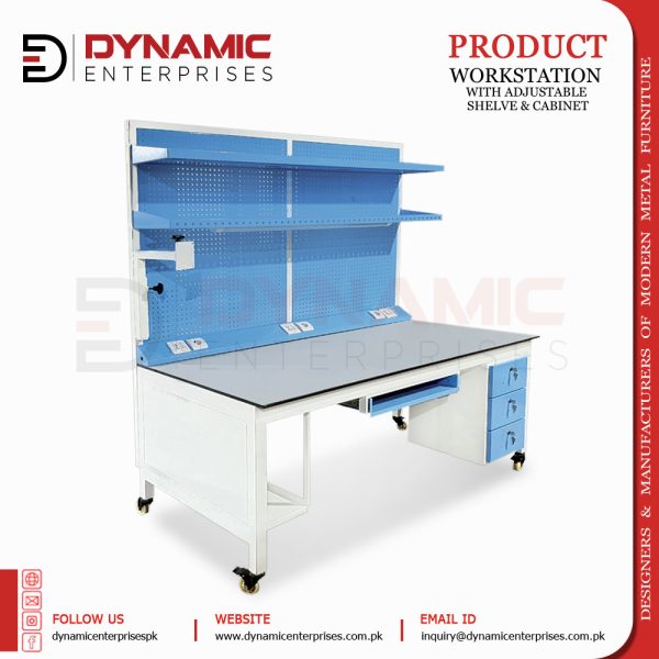 Workstation with Adjustable Shelve and Cabinet